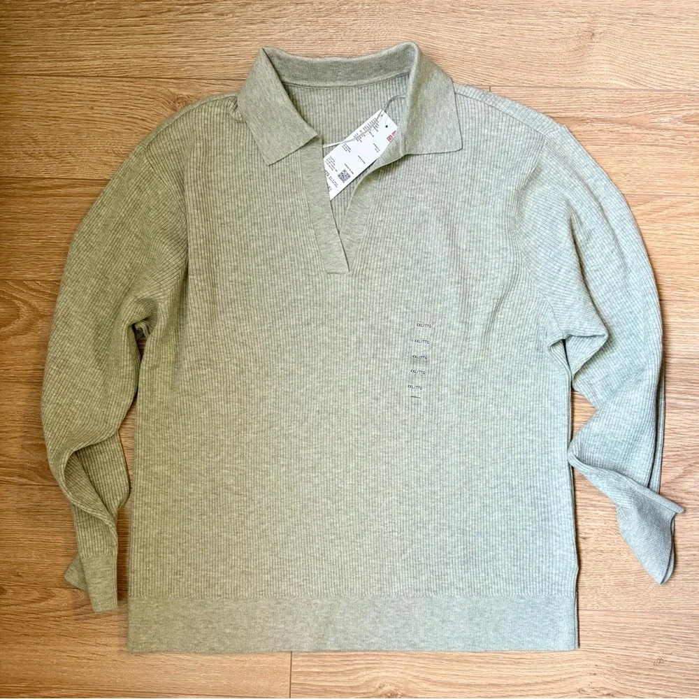 UNIQLO - NWT - Mint Light Green Sage Ribbed Polo Sweater - Picture 2 of 5